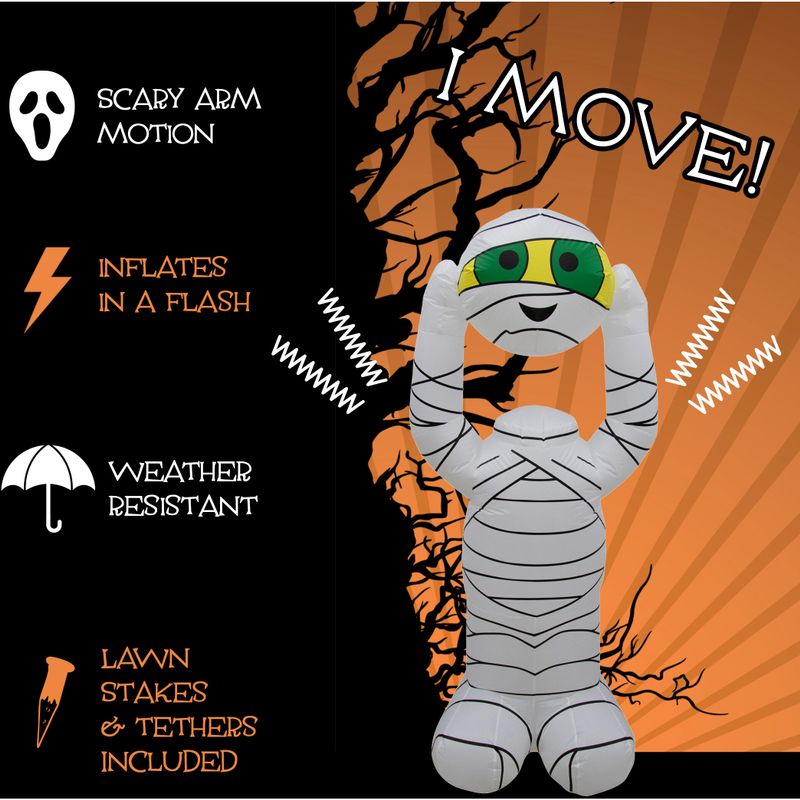 6.5-ft. Inflatable Headless Mummy with Arm Motion and Lights, Festive Halloween Decoration