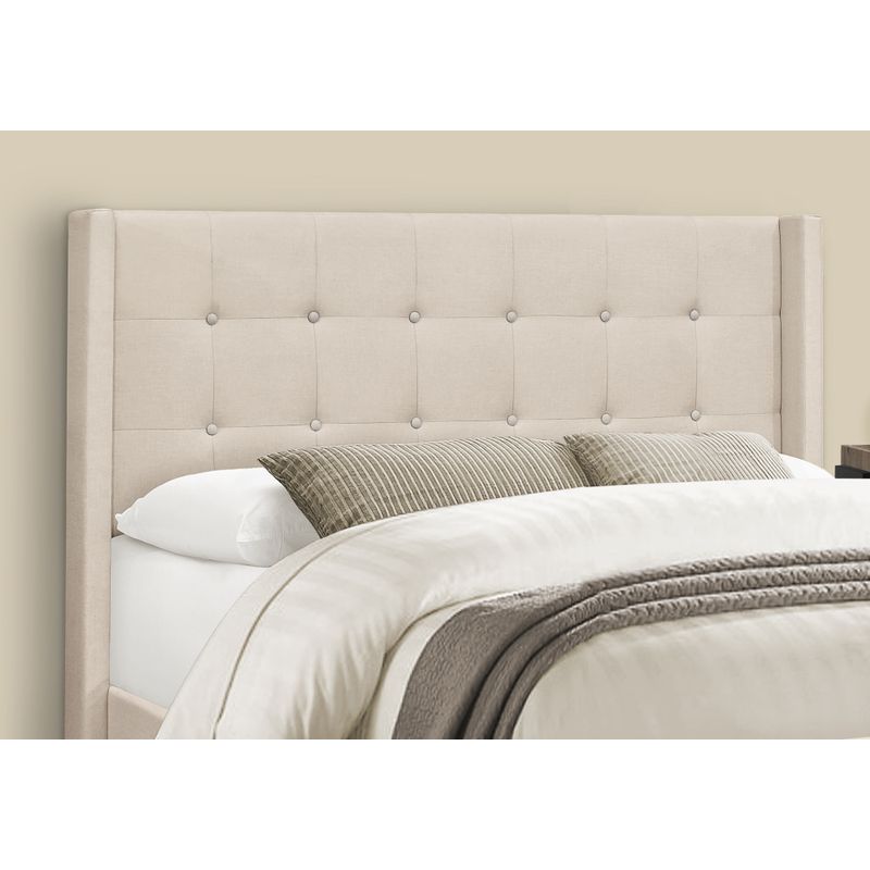 Bed - Queen Size / Beige Linen With Chrome Metal Legs