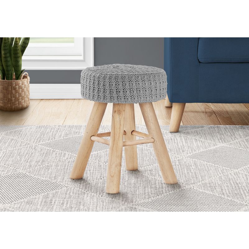 Ottoman/ Pouf/ Footrest/ Foot Stool/ 12" Round/ Velvet/ Wood Legs/ Grey/ Natural/ Contemporary/ Modern