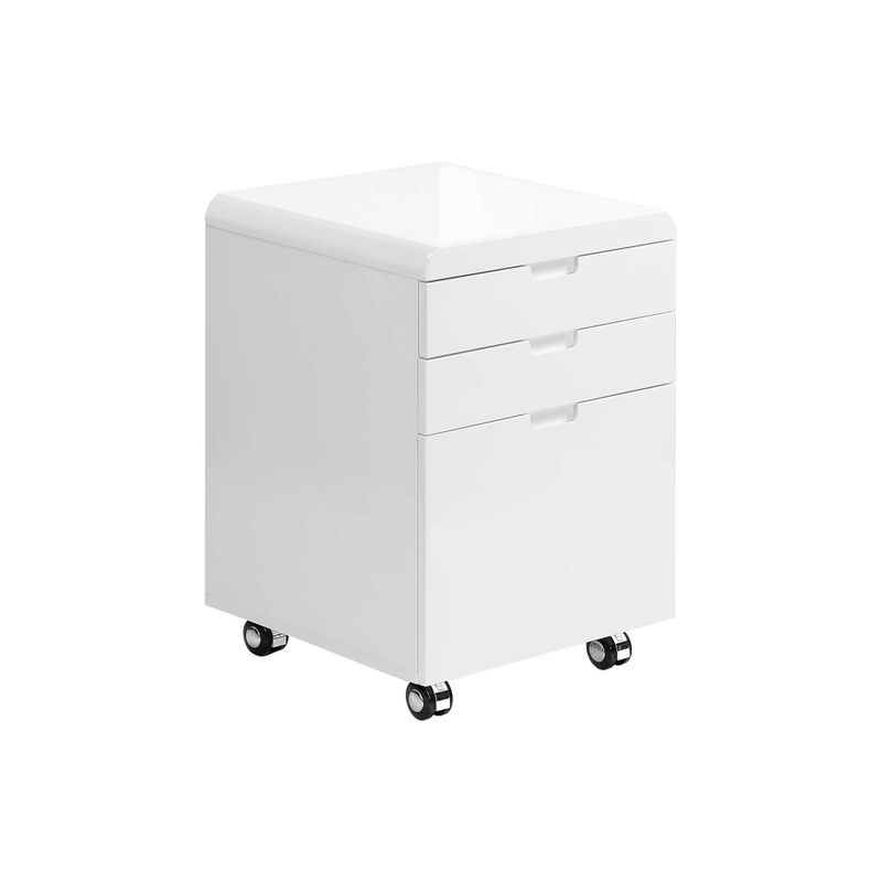 File Cabinet/ Rolling Mobile/ Storage Drawers/ Printer Stand/ Office/ Work/ Laminate/ Glossy White/ Contemporary/ Modern