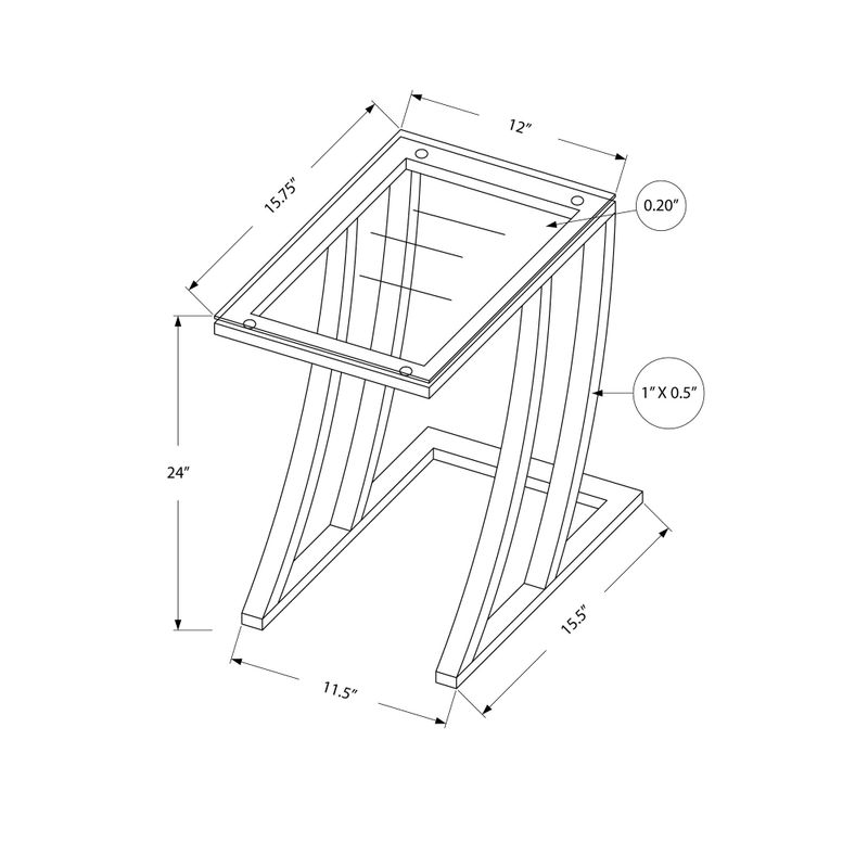 Accent Table/ C-shaped/ End/ Side/ Snack/ Living Room/ Bedroom/ Metal/ Tempered Glass/ Black/ Contemporary/ Modern