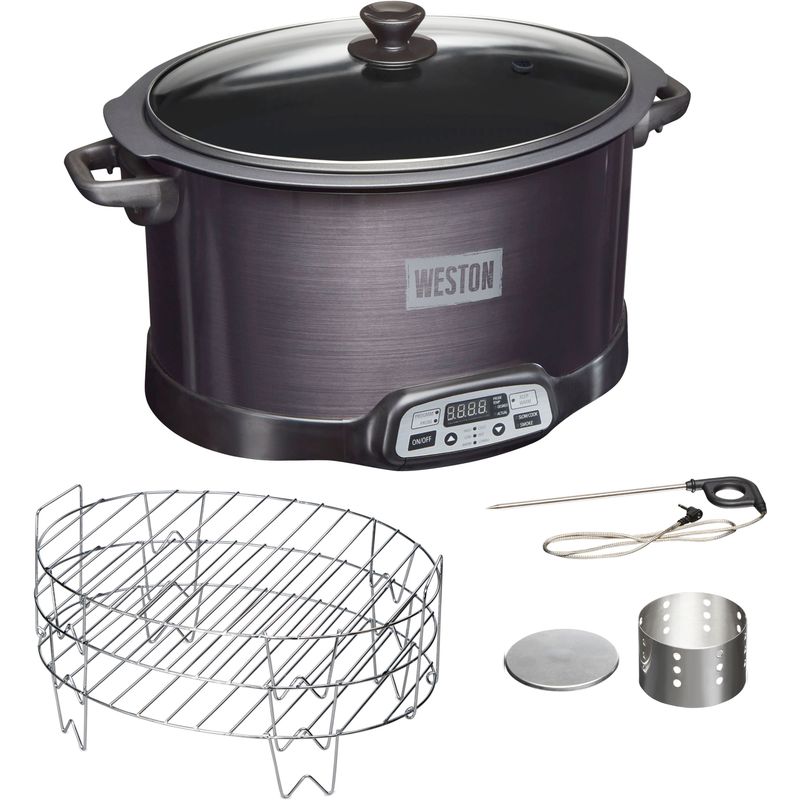 Weston - 2-in-1 Indoor Smoker and Slow Cooker - STAINLESS STEEL