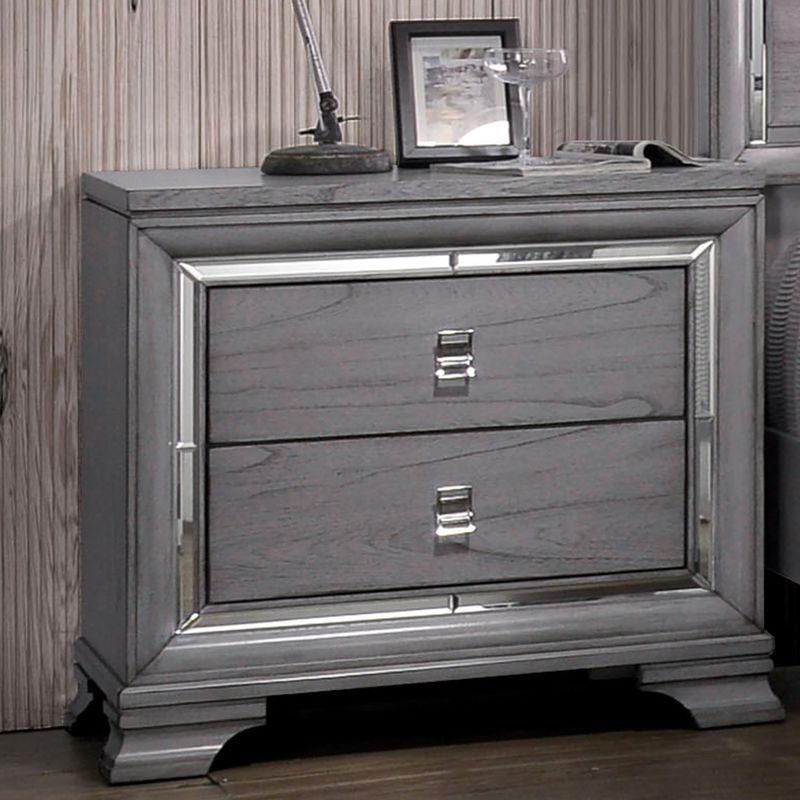 Contemporary Solid Wood 2-Drawer Nightstand in Light Gray