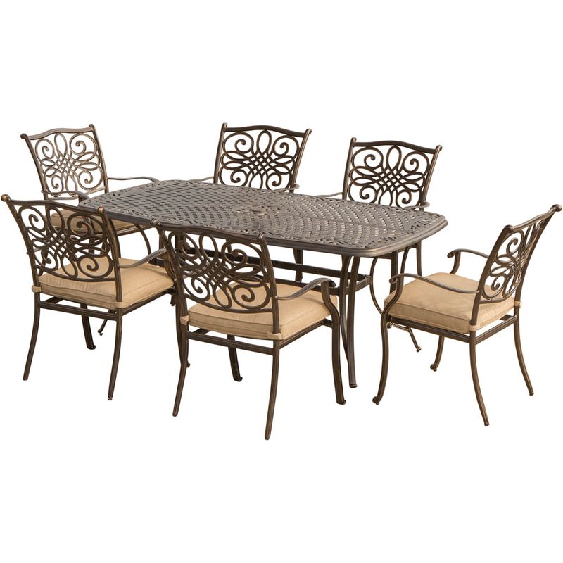Traditions 7pc: 6 Dining Chairs, 38x72" Cast Table