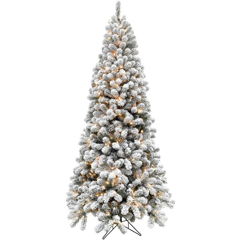 Fraser Hill Farm 7.5' Silverton Fir Snowy Christmas Tree - 8F Clear LED Lights, EZ Connect