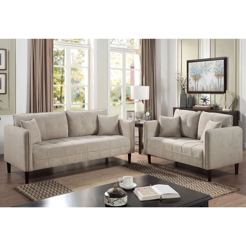 Contemporary 2-Piece Chenille Top Light Gray Sofa Living Room Set