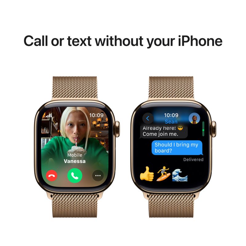 Apple Watch Series 10 (GPS+Cellular) 42mm Titanium Case with Gold Milanese Loop - Gold - (2024)
