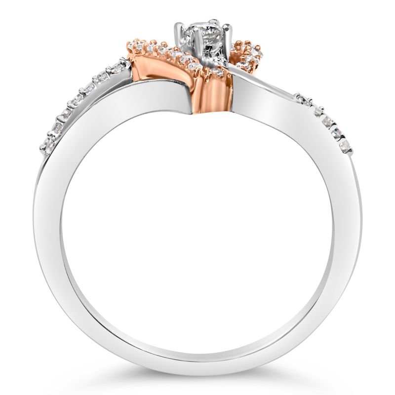 10K Rose Gold Plated .925 Sterling Silver 1/5 Cttw Diamond Two Tone Open Heart Promise or Fashion Ring (I-J Color, I2-I3 Clarity) - Size 7-1