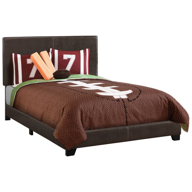 Bed/ Full Size/ Platform/ Bedroom/ Frame/ Upholstered/ Pu Leather Look/ Wood Legs/ Brown/ Transitional