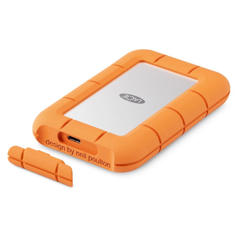 LaCie Rugged Mini SSD 1TB Solid State Drive - USB 3.2 Gen 2x2, speeds up to 2000MB/s (STMF1000400) - Silver and Orange