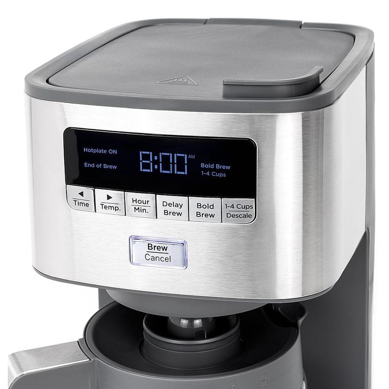 GE - 12 Cup Programmable Coffee Maker with Adjustable Keep Warm Plate and Glass Carafe - Stainless Steel