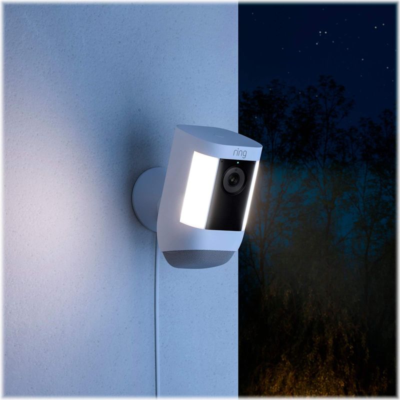 Spotlight Cam Pro, Plug-In with 2K Video and Ring Vision, LED Lights, Dual-Band Wifi, and 3D Motion Detection - White
