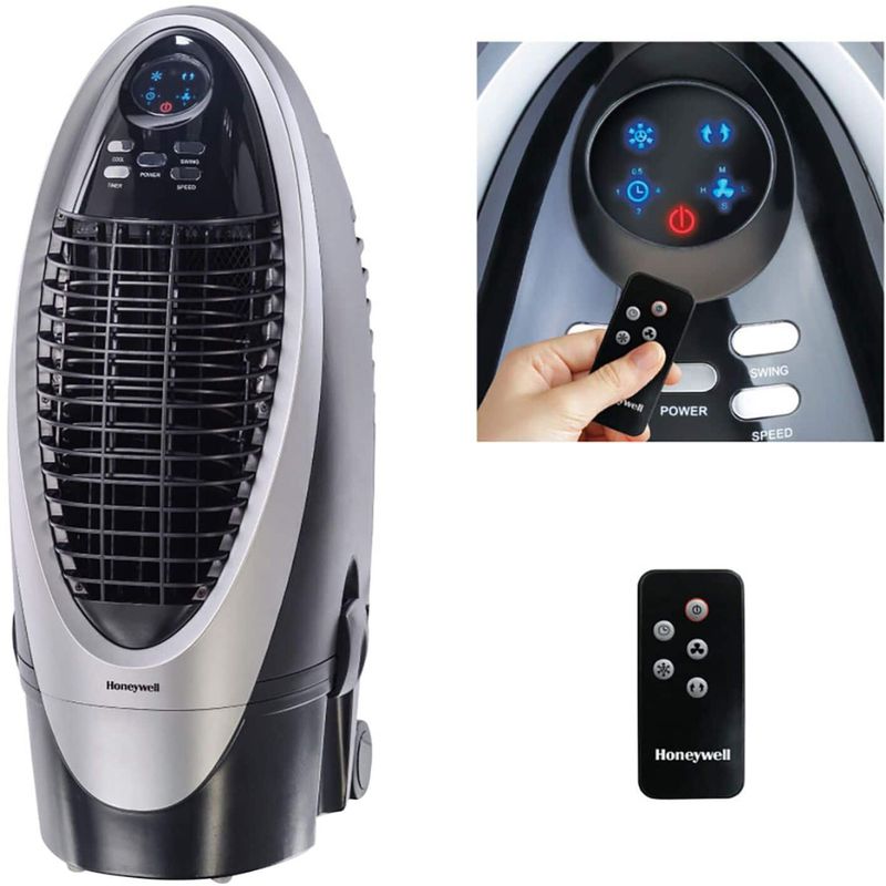 Honeywell - 300 CFM Indoor Evaporative Air Cooler with Remote Control - Silver/Gray