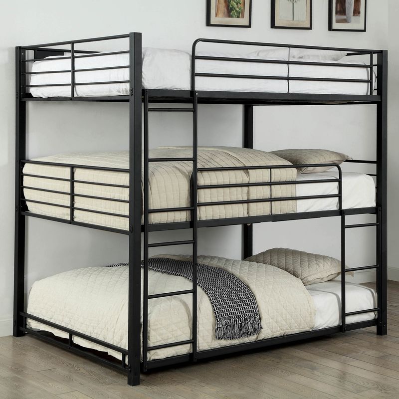 Contemporary Metal Full Triple Bunk Bed in Sand Black