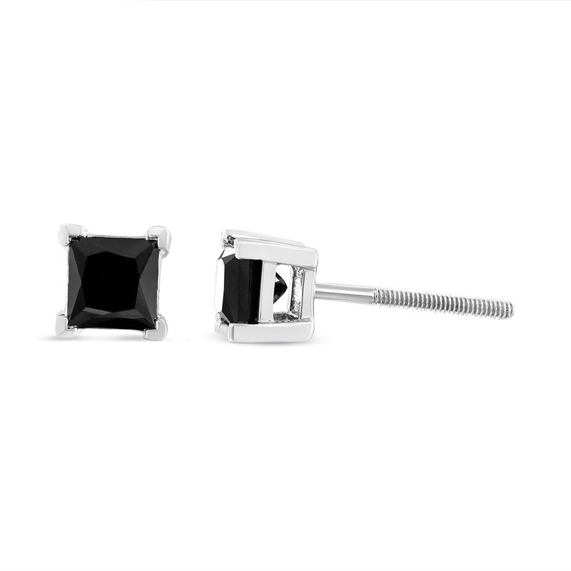 .925 Sterling Silver 1/2 Cttw Princess Cut Treated Black Diamond Screw-Back 4-Prong Classic Stud Earrings (Color-Enhanced, I2-I3 Clarity)