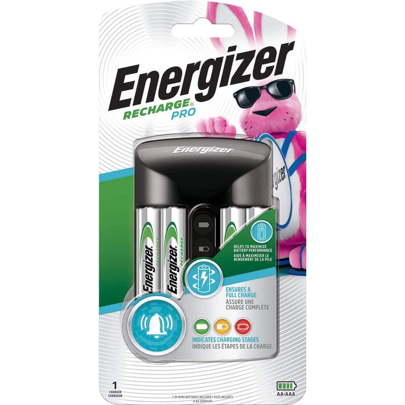 Energizer - Rechargeable AA and AAA Battery Charger (Recharge Pro) with 4 AA NiMH Rechargeable Batteries