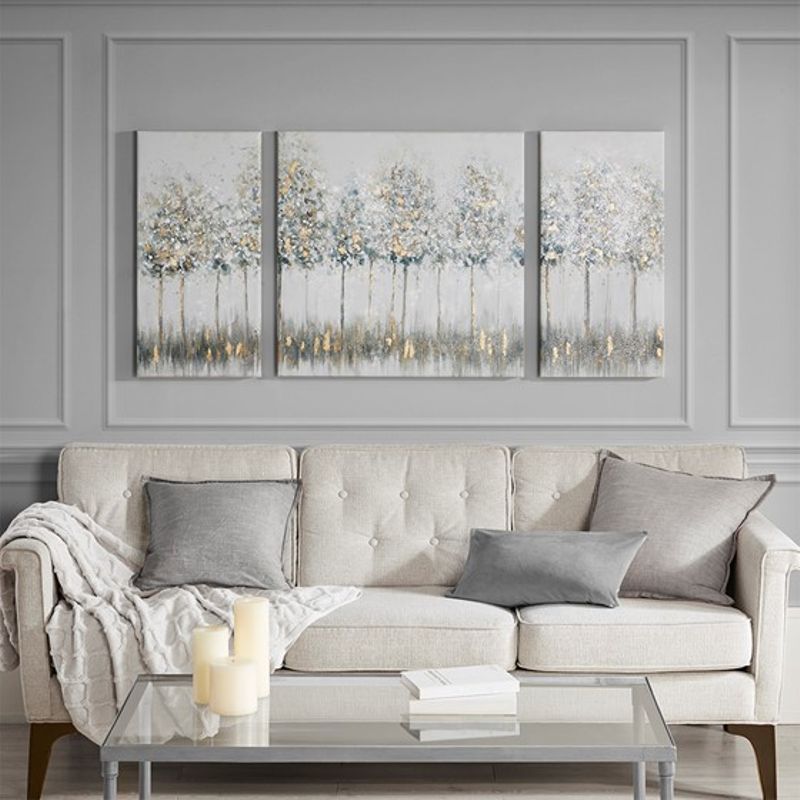 Blue Midst Forest Gold Foil Triptych 3-piece Canvas Wall Art Set