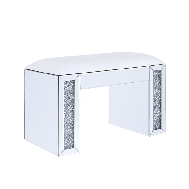 ACME Noralie Vanity Stool, Synthetic Leather, Mirrored & Faux Diamonds
