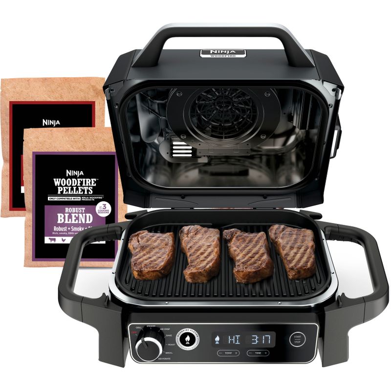 Ninja - Woodfire Outdoor Grill & Smoker, 7-in-1 Master Grill, BBQ Smoker, & Outdoor Air Fryer with Woodfire Technology - Grey