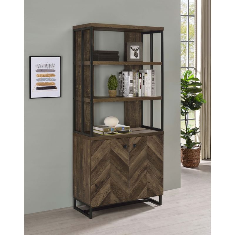 Millbrook 2-door Bookcase Rustic Oak Herringbone and Gunmetal