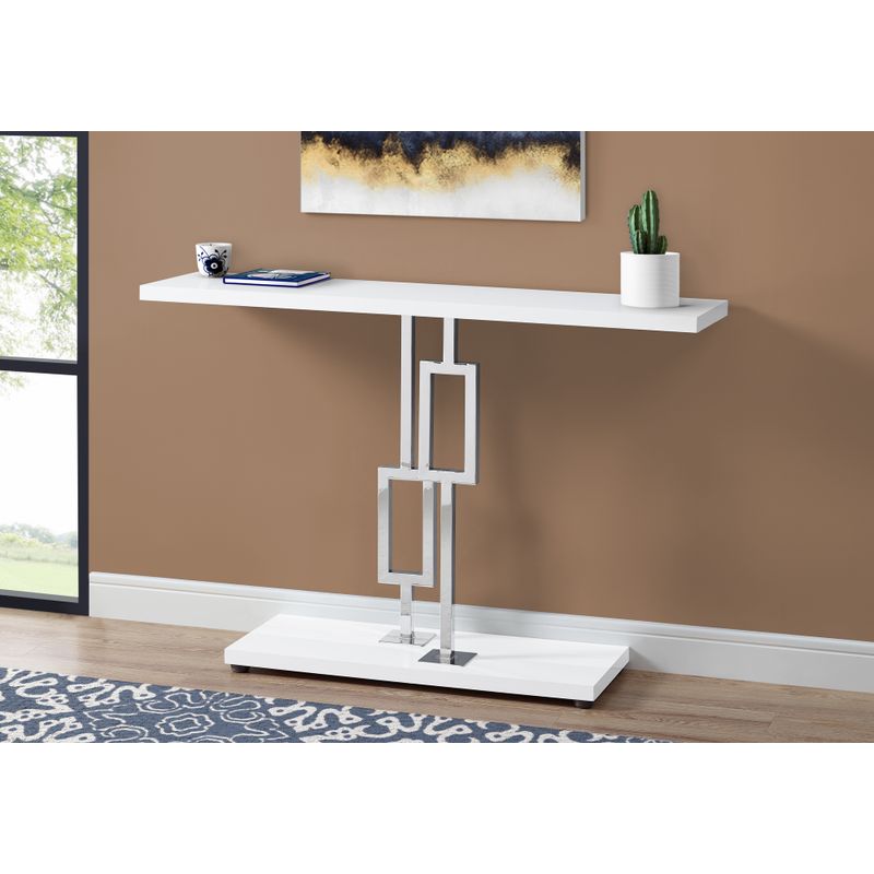 Accent Table/ Console/ Entryway/ Narrow/ Sofa/ Living Room/ Bedroom/ Metal/ Laminate/ Glossy White/ Chrome/ Contemporary/ Modern