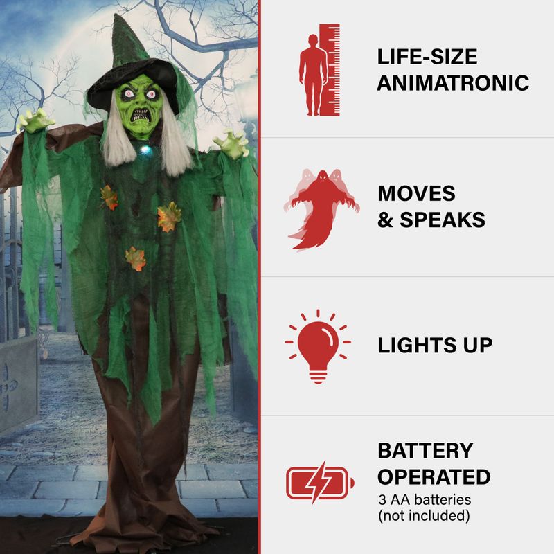 Animatronic Talking Forest Witch with Movement and Lights for Scary Halloween Decoration