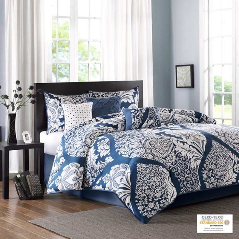 Indigo Vienna 7 Piece Cotton Printed Comforter Set Queen