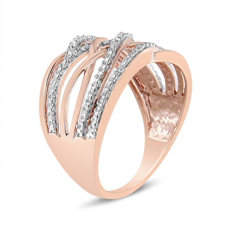 14K Rose Gold Plated .925 Sterling Silver Diamond Accent Crossover Ring (I-J Color, I2-I3 Clarity) - Ring Size 6