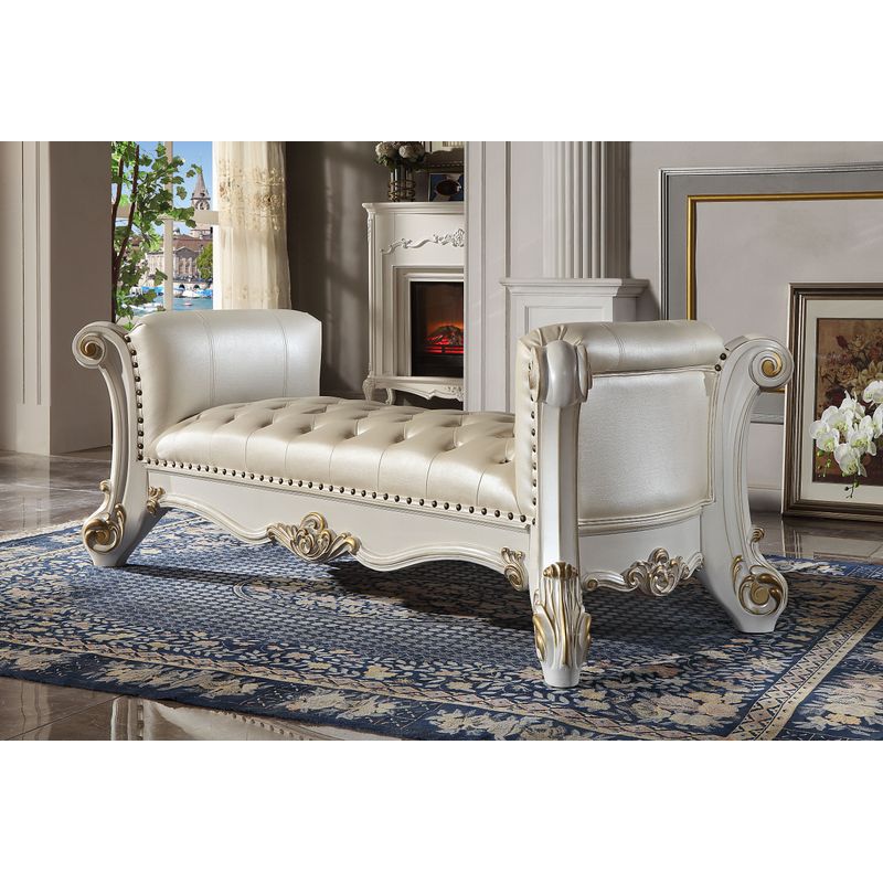 ACME Vendome Bench, Synthetic Leather & Antique Pearl Finish