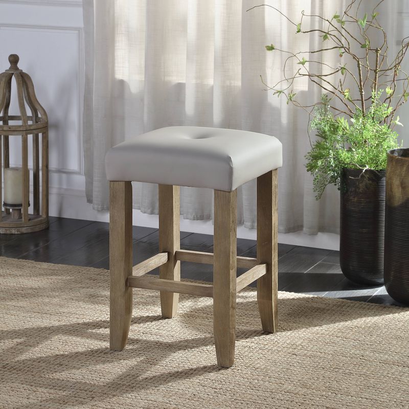 ACME Charnell Counter Height Stool (Set-2), Gary Synthetic Leather & Oak Finish