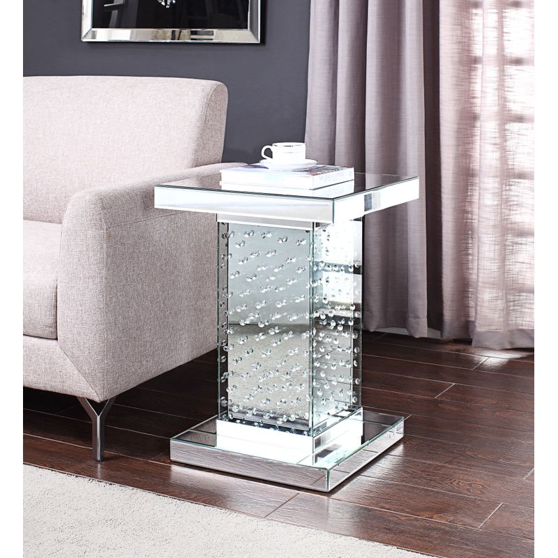 ACME Nysa End Table, Mirrored & Faux Crystals