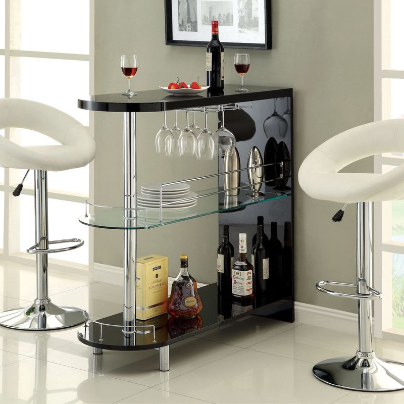 Contemporary Wood 2-Shelf Mini Server in Black/Chrome