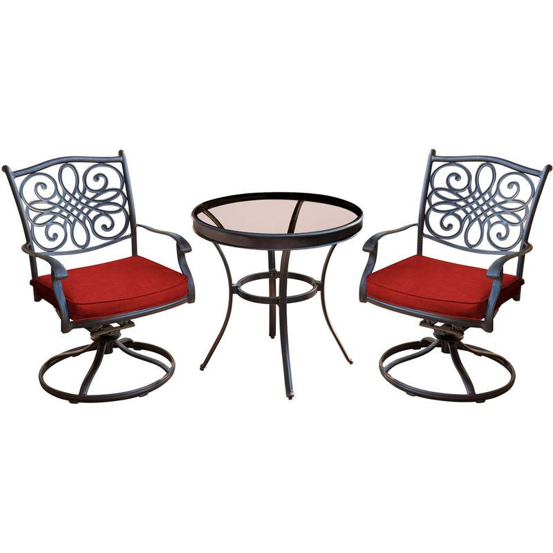 Traditions 3pc: 2 Swivel Rockers, 30" Round Glass Top Table