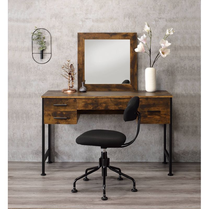 ACME Juvanth Vanity Desk & Mirror, Rustic Oak & Black Finish