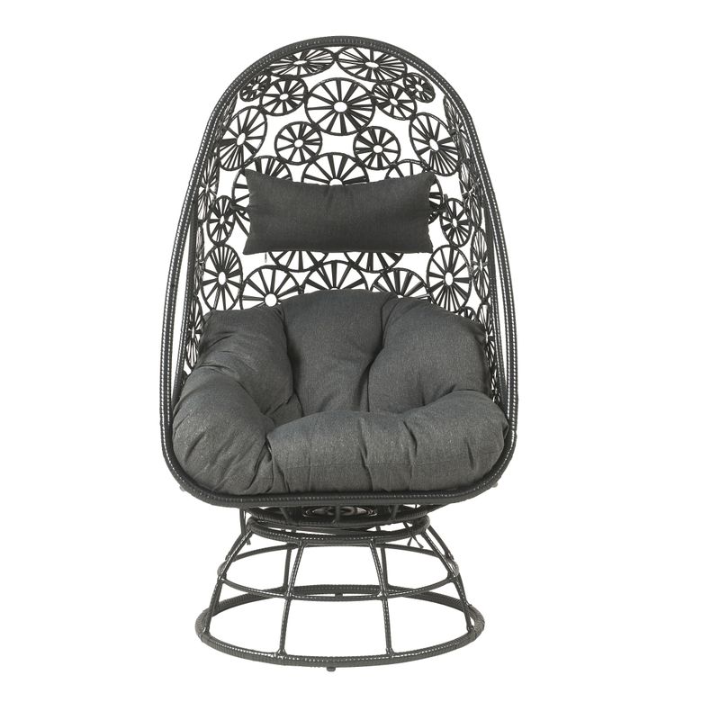 ACME Hikre Patio Lounge Chair & Side Table, Clear Glass, Charcoal Fabric & Black Wicker