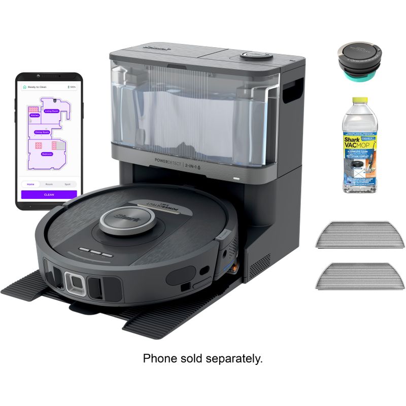 Shark - Robot Vacuum & Mop PowerDetect NeverTouch, Combo, Self-Emptying & Self-Refilling, 60-Day Debris Capacity with Pad Dry - Gaia Grey