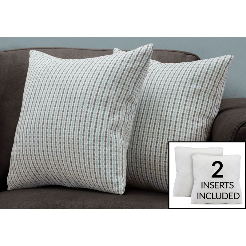 Pillows/ Set Of 2/ 18 X 18 Square/ Insert Included/ decorative Throw/ Accent/ Sofa/ Couch/ Bedroom/ Polyester/ Hypoallergenic/ Blue/ Grey/ M