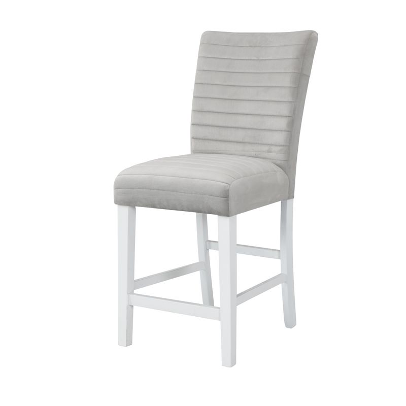 ACME Elizaveta Counter Height Chair (Set-2), Gray Velvet, Faux Crystal Diamonds &White High Gloss Finish