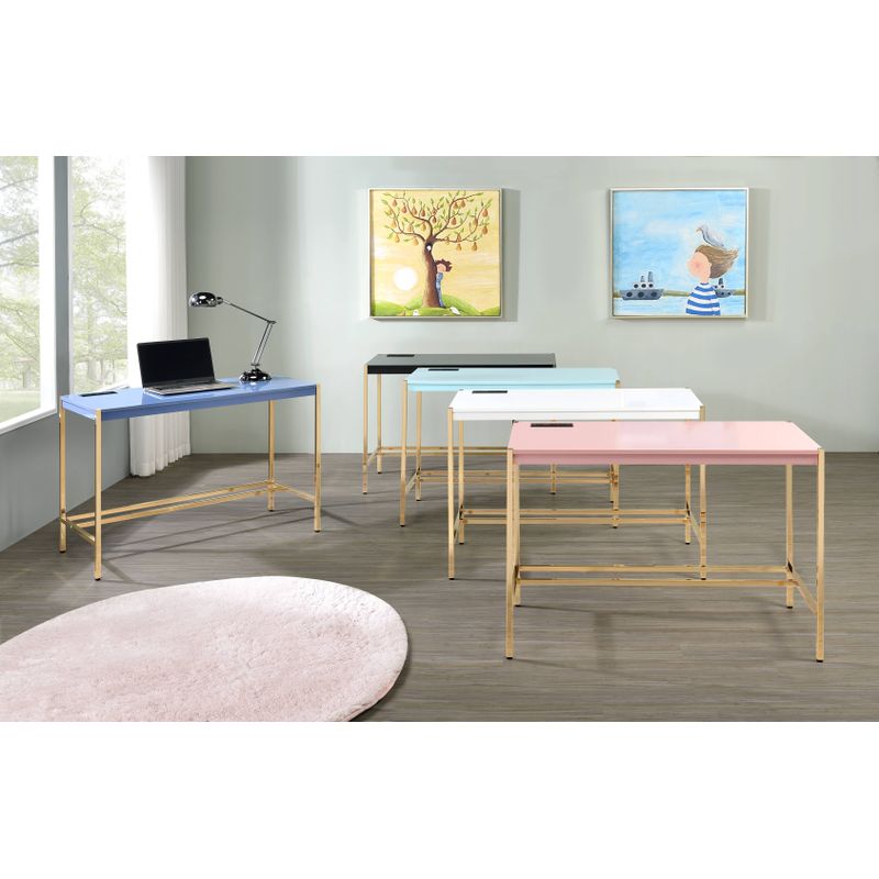 ACME Midriaks Writing Desk w/USB, Pink & Gold Finish