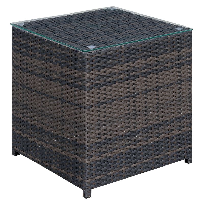 Contemporary Glass Top Patio End Table in Brown/Beige