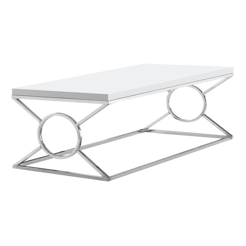 Coffee Table/ Accent/ Cocktail/ Rectangular/ Living Room/ 44"L/ Metal/ Laminate/ Glossy White/ Chrome/ Contemporary/ Modern