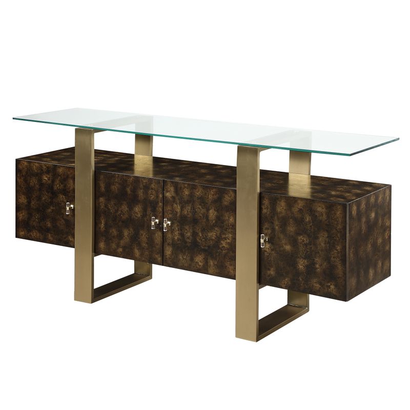 ACME Mabyn Console Cabinet, Brass & Antique Brown Finish