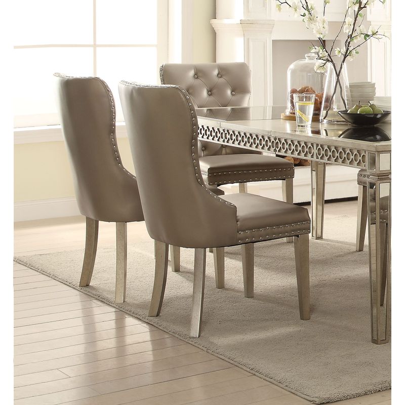ACME Kacela Side Chair (Set-2), Synthetic Leather & Champagne Finish