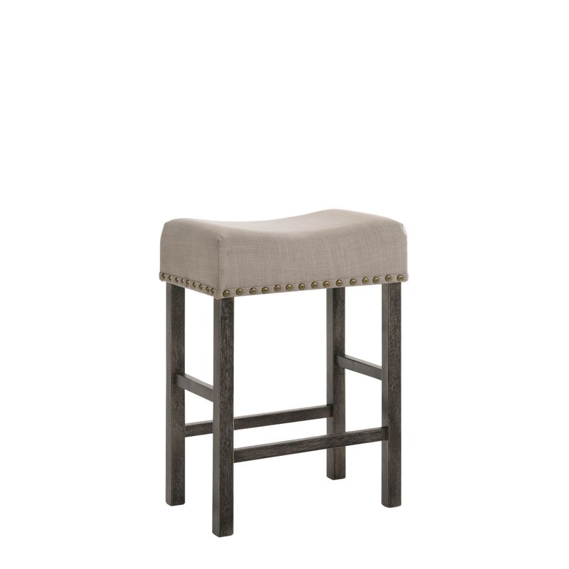 ACME Martha II Counter Height Stool (Set-2), Tan Linen & Weathered Gray