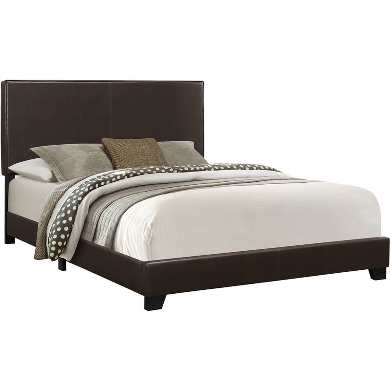 Bed/ Queen Size/ Platform/ Bedroom/ Frame/ Upholstered/ Pu Leather Look/ Wood Legs/ Brown/ Transitional