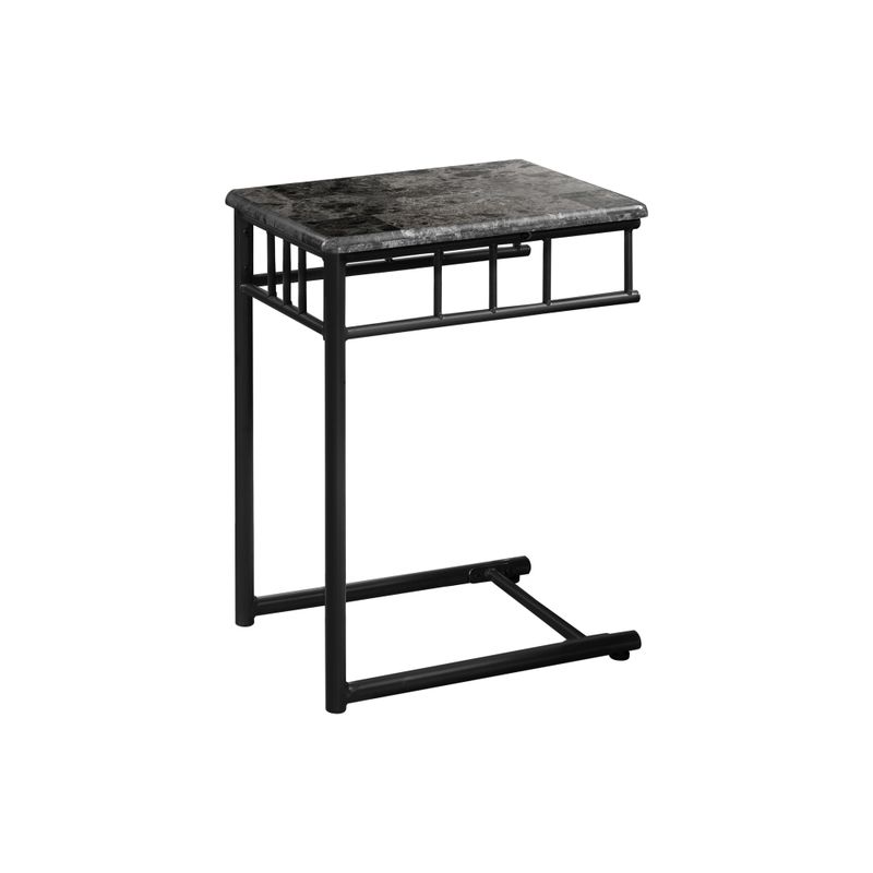 Accent Table/ C-shaped/ End/ Side/ Snack/ Living Room/ Bedroom/ Metal/ Laminate/ Grey Marble Look/ Black/ Transitional