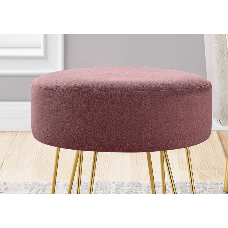 Ottoman/ Pouf/ Footrest/ Foot Stool/ 14" Round/ Fabric/ Metal Legs/ Pink/ Gold/ Contemporary/ Modern