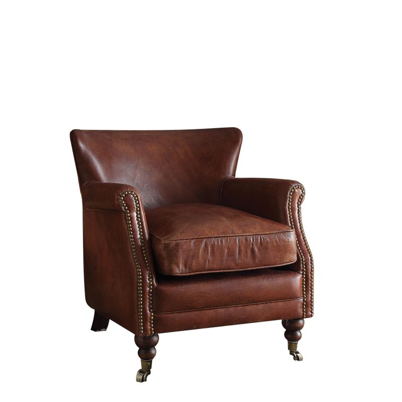 ACME Leeds Accent Chair, Vintage Dark Brown Top Grain Leather