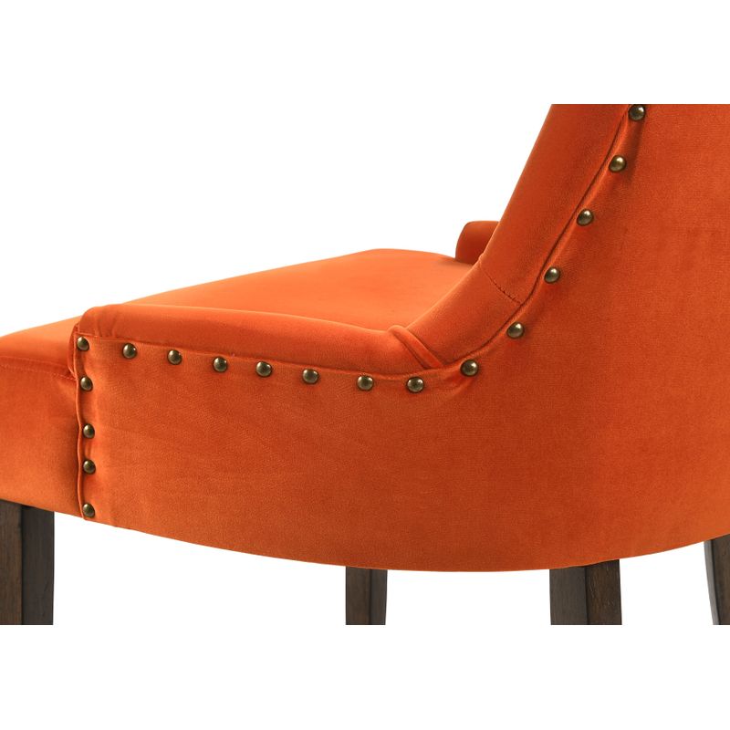 ACME Farren Side Chair (Set-2), Orange Velvet & Weathered Oak Finish