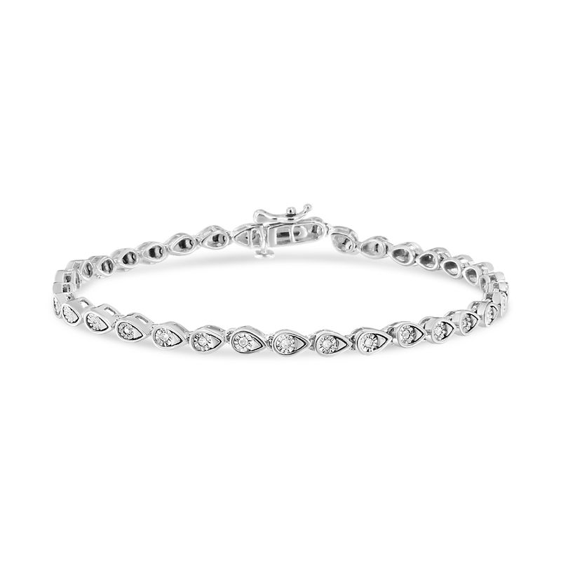 .925 Sterling Silver 1/10 Cttw Round-Cut Diamond Pear Link 7.25" Bracelet (I-J Color, I2-I3 Clarity)